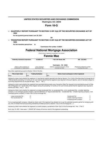 Miniature Fannie Mae
 10-Q Rapport trimestriel 2021 