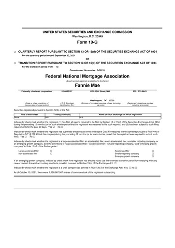Miniature Fannie Mae
 10-Q Rapport trimestriel 2021 