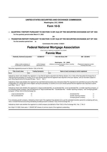 Miniature Fannie Mae
 10-Q Rapport trimestriel 2022 