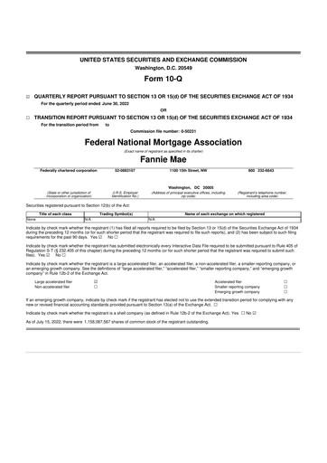 Miniature Fannie Mae
 10-Q Rapport trimestriel 2022 