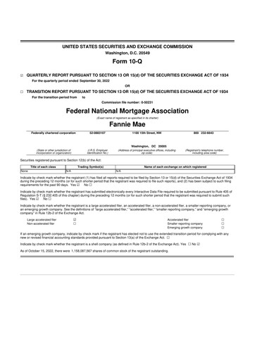 Miniature Fannie Mae
 10-Q Rapport trimestriel 2022 