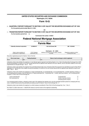 Miniature Fannie Mae
 10-Q Rapport trimestriel 2024 