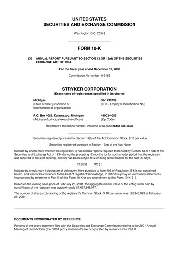 Miniature Stryker Corporation 10-K Rapport annuel 2000