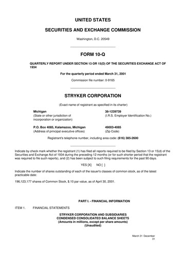 Thumbnail Stryker Corporation 10-Q Quarterly Report FY 
