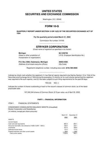 Thumbnail Stryker Corporation 10-Q Quarterly Report FY 