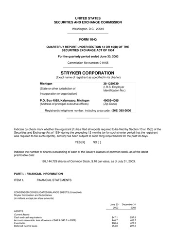 Thumbnail Stryker Corporation 10-Q Quarterly Report FY 