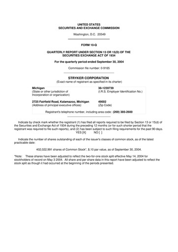 Thumbnail Stryker Corporation 10-Q Quarterly Report FY 