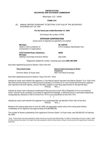 Thumbnail Stryker Corporation 10-K Annual Report 