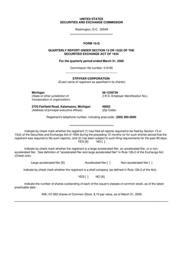 Thumbnail Stryker Corporation 10-Q Quarterly Report FY 