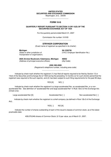 Thumbnail Stryker Corporation 10-Q Quarterly Report FY 