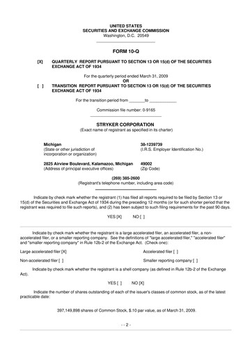 Thumbnail Stryker Corporation 10-Q Quarterly Report FY 