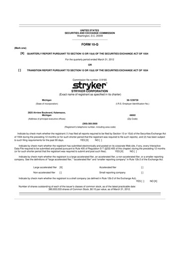 Thumbnail Stryker Corporation 10-Q Quarterly Report FY 