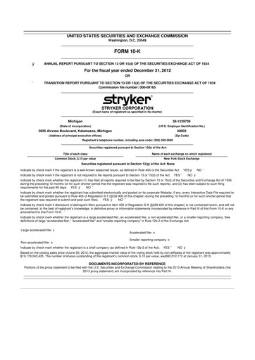 Thumbnail Stryker Corporation 10-K Annual Report 