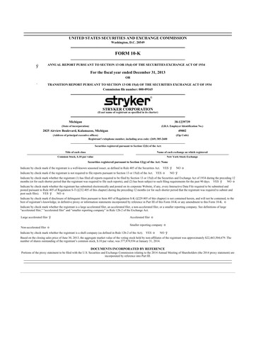 Thumbnail Stryker Corporation 10-K Annual Report 2013