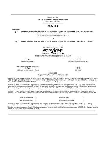 Thumbnail Stryker Corporation 10-Q Quarterly Report FY2014 