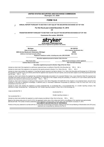 Thumbnail Stryker Corporation 10-K Annual Report 2014