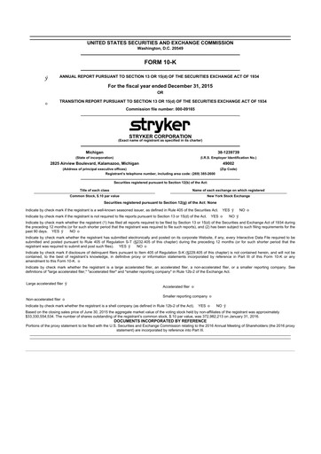 Thumbnail Stryker Corporation 10-K Annual Report 2015