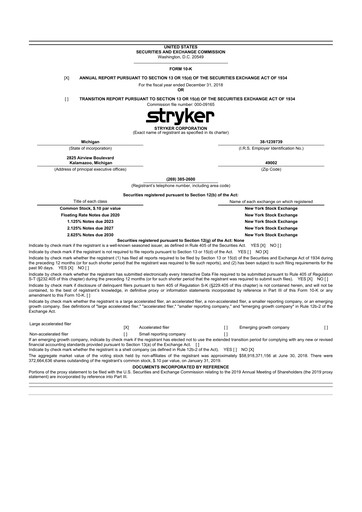 Thumbnail Stryker Corporation 10-K Annual Report 2018