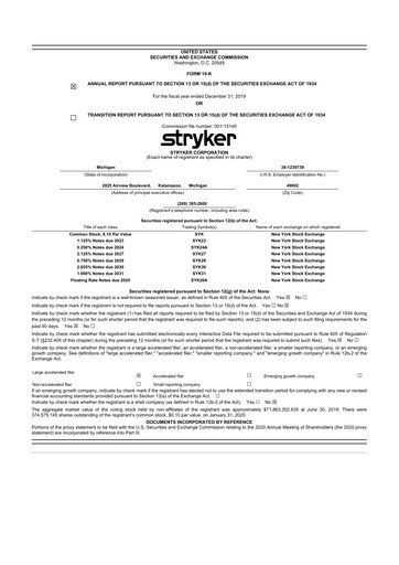 Thumbnail Stryker Corporation 10-K Annual Report 2019