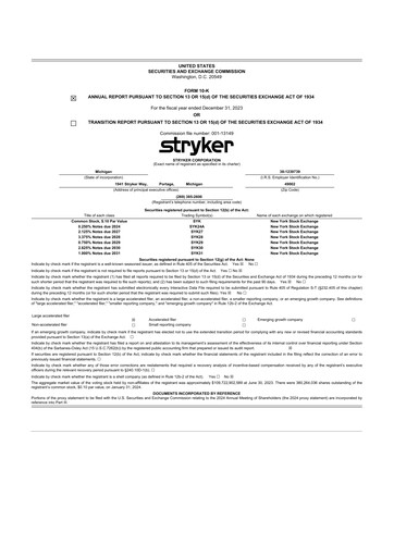 Thumbnail Stryker Corporation 10-K Annual Report 2023