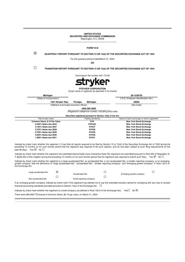 Thumbnail Stryker Corporation 10-Q Quarterly Report FY2024 