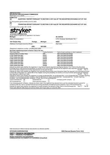 Thumbnail Stryker Corporation 10-Q Quarterly Report FY 