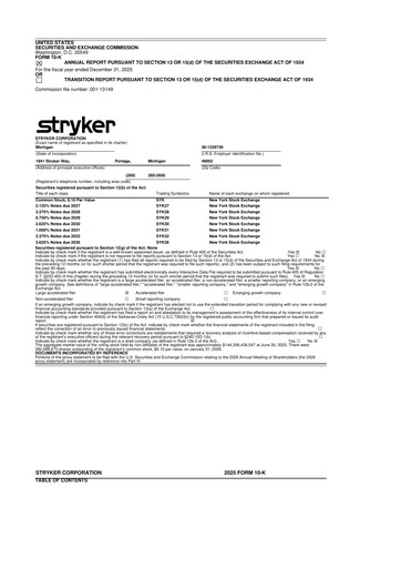 Thumbnail Stryker Corporation 10-K Annual Report 2025