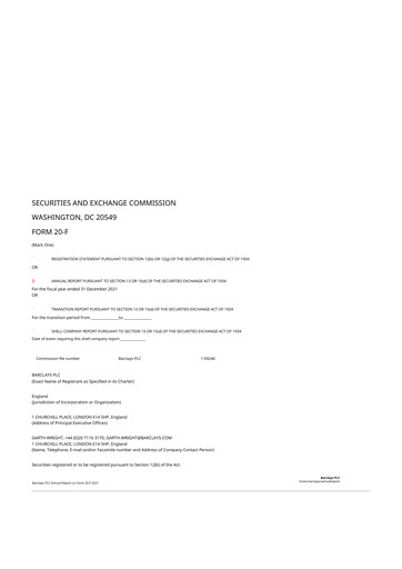 Vorschaubild Barclays 20-F Jahresbericht 2021