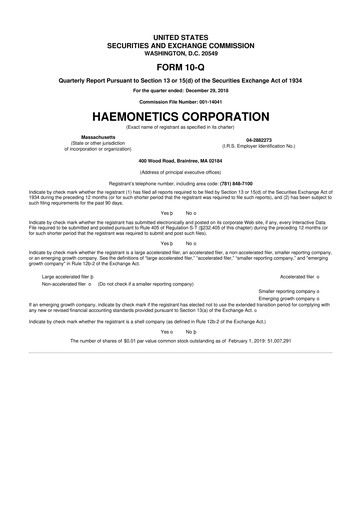 Thumbnail Haemonetics 10-Q Quarterly Report FY2019 
