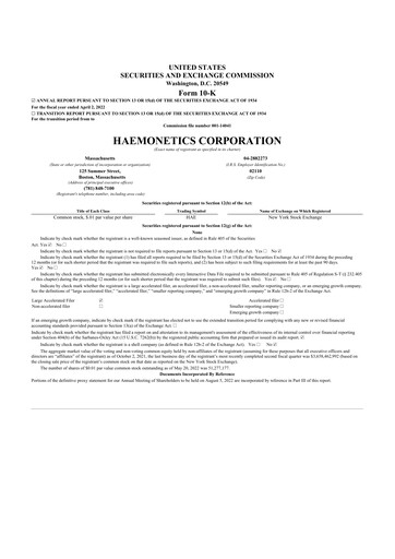 Thumbnail Haemonetics 10-K Annual Report 