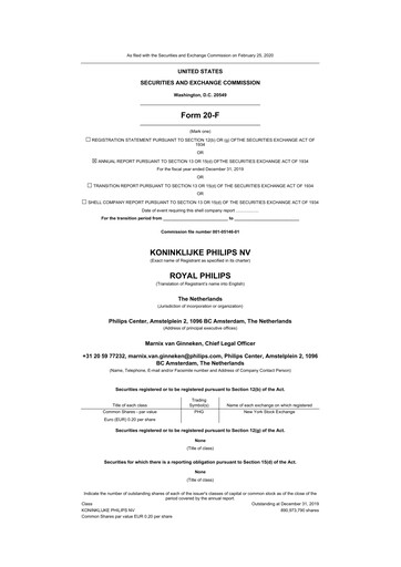 Thumbnail Philips 20-F Annual Report 2019