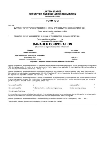 Thumbnail Danaher 10-Q Quarterly Report FY2018 