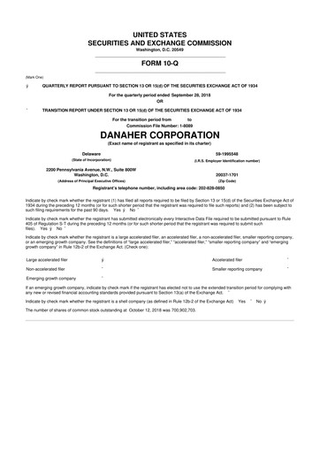 Thumbnail Danaher 10-Q Quarterly Report FY2018 