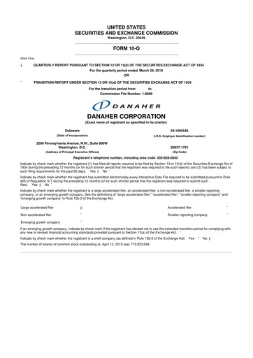 Thumbnail Danaher 10-Q Quarterly Report FY2019 