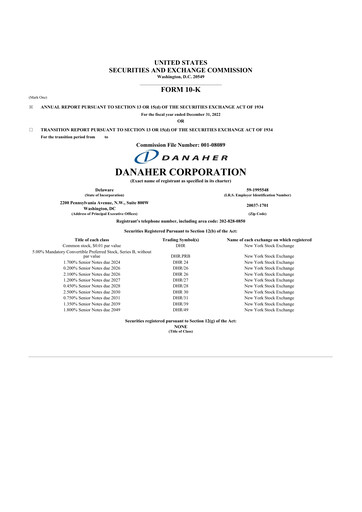 Thumbnail Danaher 10-K Annual Report 2022