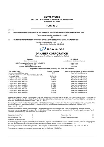 Thumbnail Danaher 10-Q Quarterly Report FY 