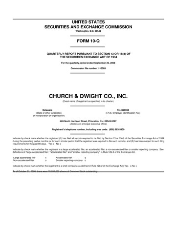 Thumbnail Church & Dwight
 10-Q Quarterly Report FY 
