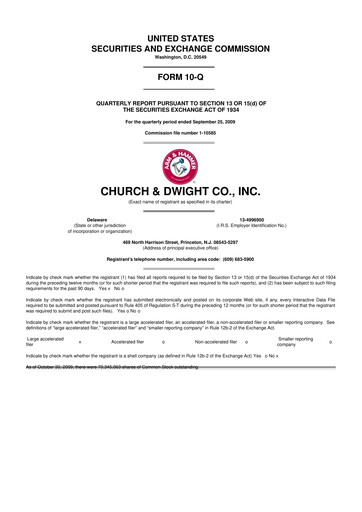 Thumbnail Church & Dwight
 10-Q Quarterly Report FY 