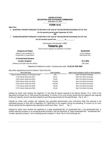 Thumbnail Valaris 10-Q Quarterly Report FY2019 