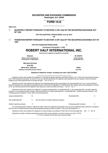 Thumbnail Robert Half 10-Q Quarterly Report FY2019 