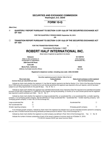 Thumbnail Robert Half 10-Q Quarterly Report FY2019 