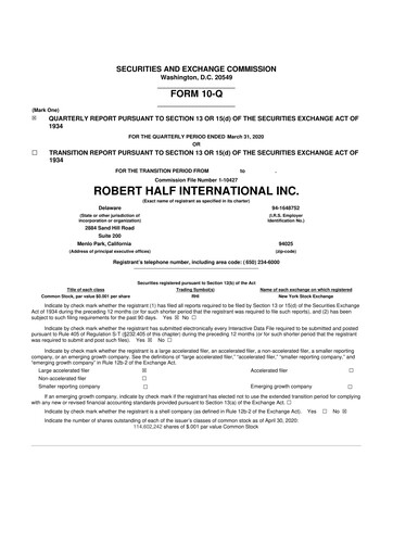 Thumbnail Robert Half 10-Q Quarterly Report FY2020 