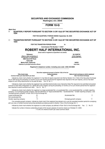 Thumbnail Robert Half 10-Q Quarterly Report FY2020 