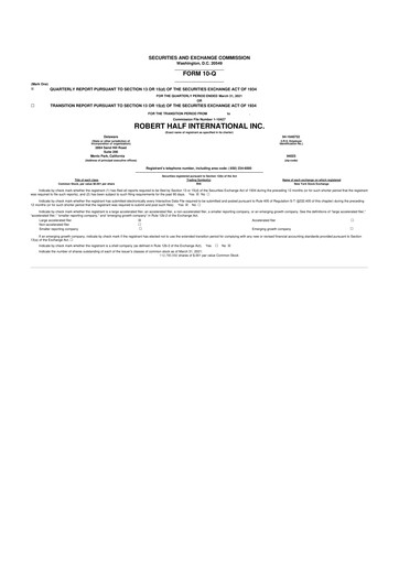 Thumbnail Robert Half 10-Q Quarterly Report FY2021 