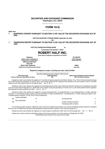 Thumbnail Robert Half 10-Q Quarterly Report FY2024 