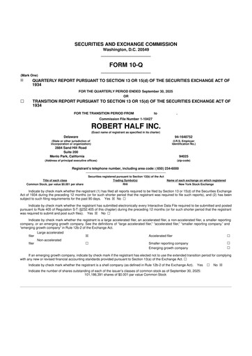 Thumbnail Robert Half 10-Q Quarterly Report FY2025 