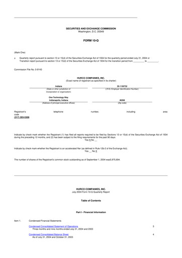 Thumbnail Hurco Companies 10-Q Quarterly Report FY 