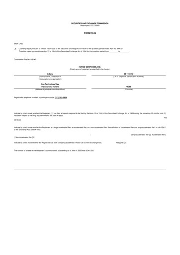 Thumbnail Hurco Companies 10-Q Quarterly Report FY 