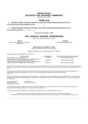 Thumbnail Charles Schwab 10-Q Quarterly Report FY2024 