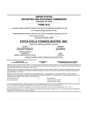Thumbnail Coca-Cola Consolidated 10-Q Quarterly Report FY2020 
